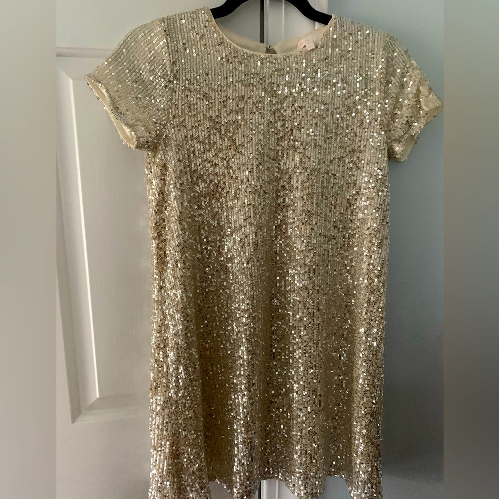 GB girls short sleeve sequin dress— champagne silver color size large (12/14)